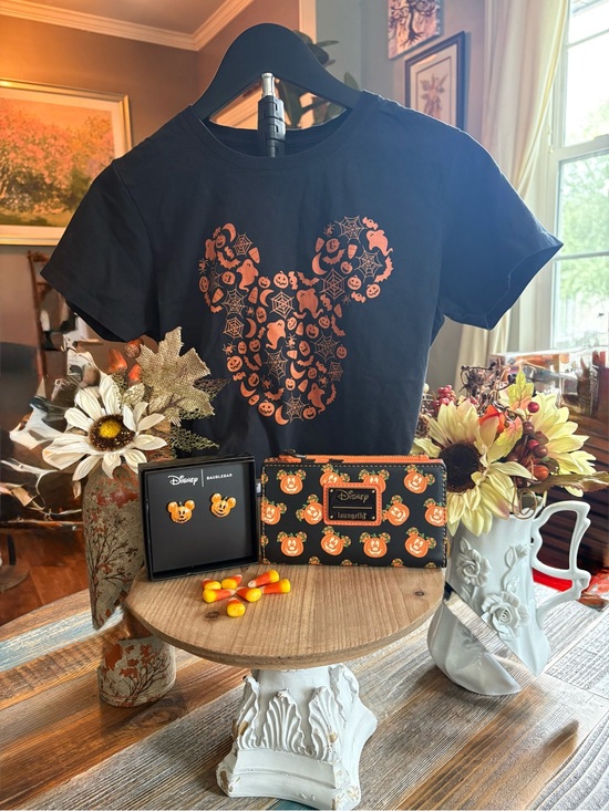 Disney Tops - Disney Mickey Pumpkin Halloween Bundle Loungefly Wallet BaubleBar Earrings Tee